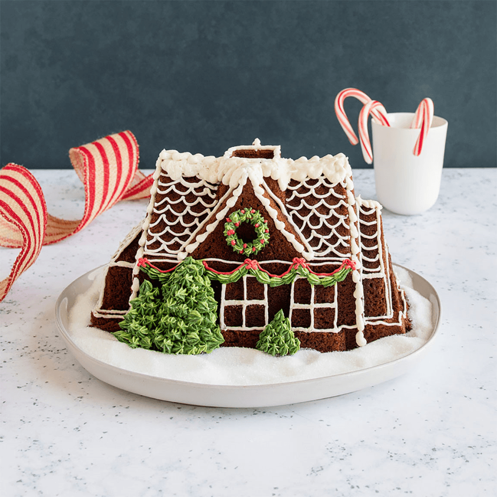 Holiday Cast Gingerbread House Bundt Pan, Silver