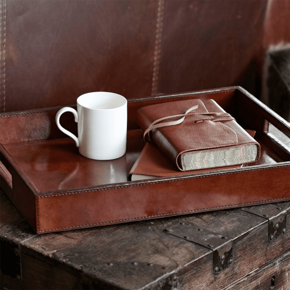 Rectangular tray, Tan Leather