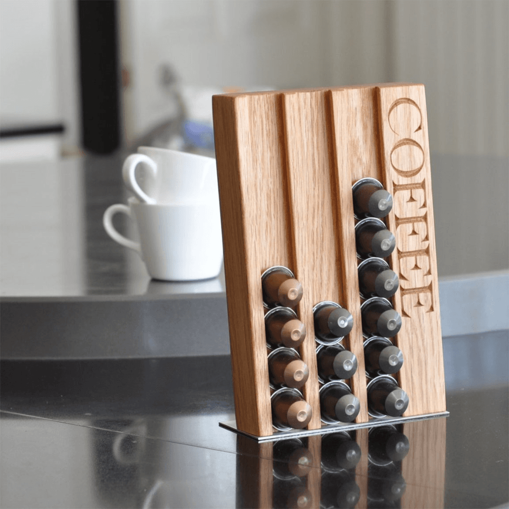 Engraved Coffee' Pod Rack, Oak