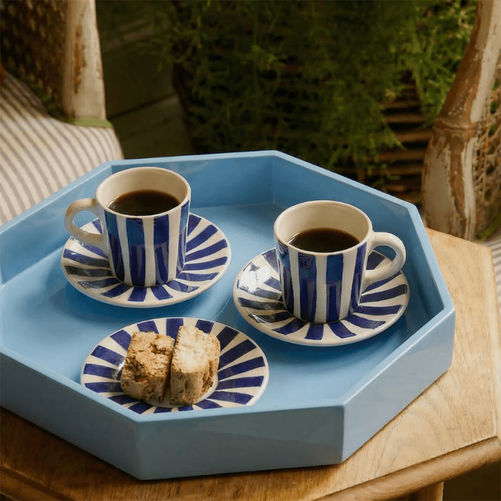 Stripes Set of 4 Espresso Cup & Saucers, Navy