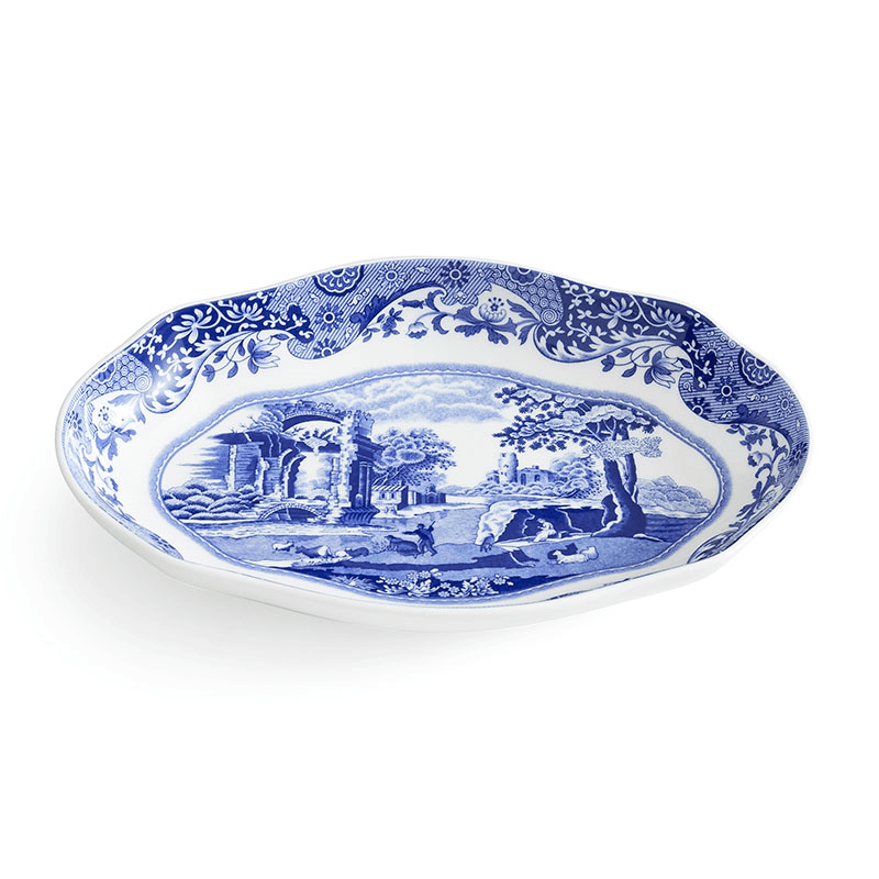Blue Italian Oval Fluted Dish, Blue