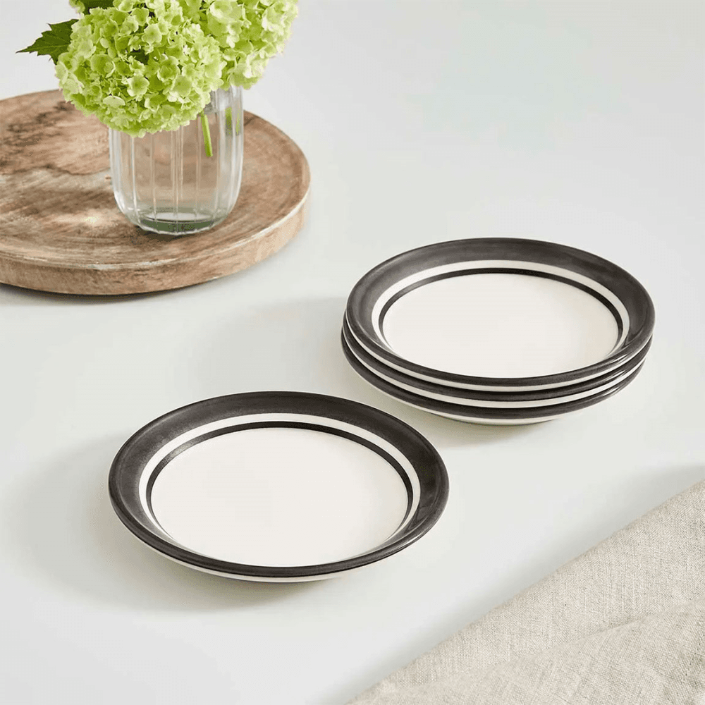 Potters Stripe Set of 4 Bread Plates, Black