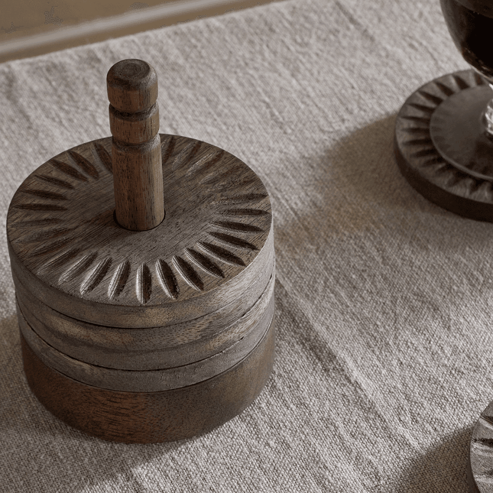 Eisha Mango Wood Coasters, Dark Brown