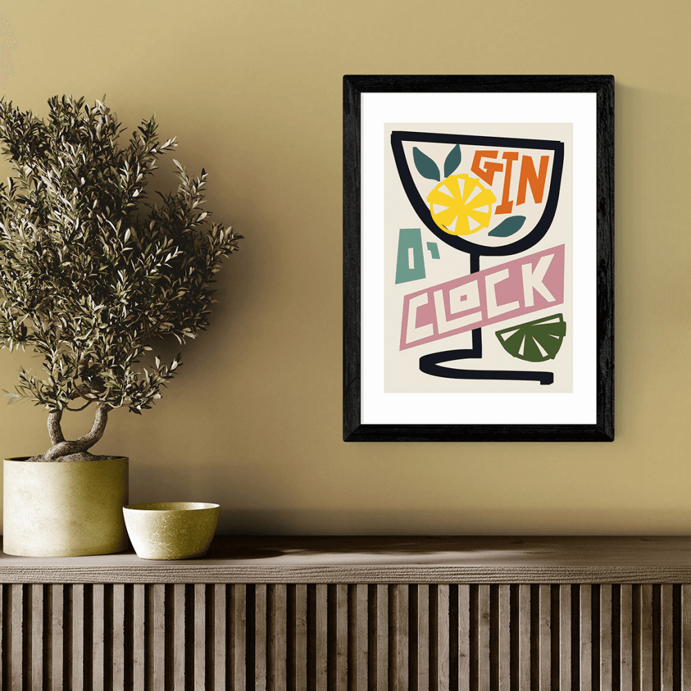 Natalie Cass Gin O' Clock Print, Black