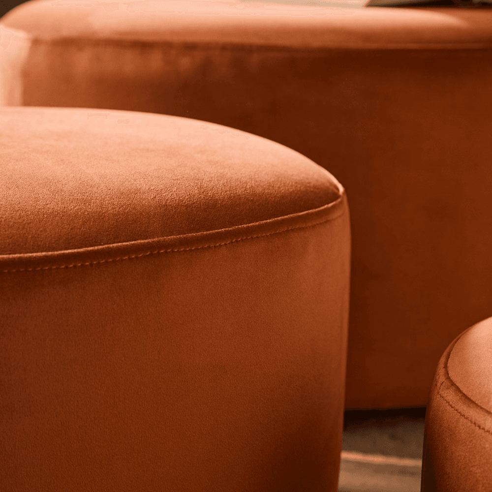 Three Stacking Ottomans, Burnt Orange Velvet
