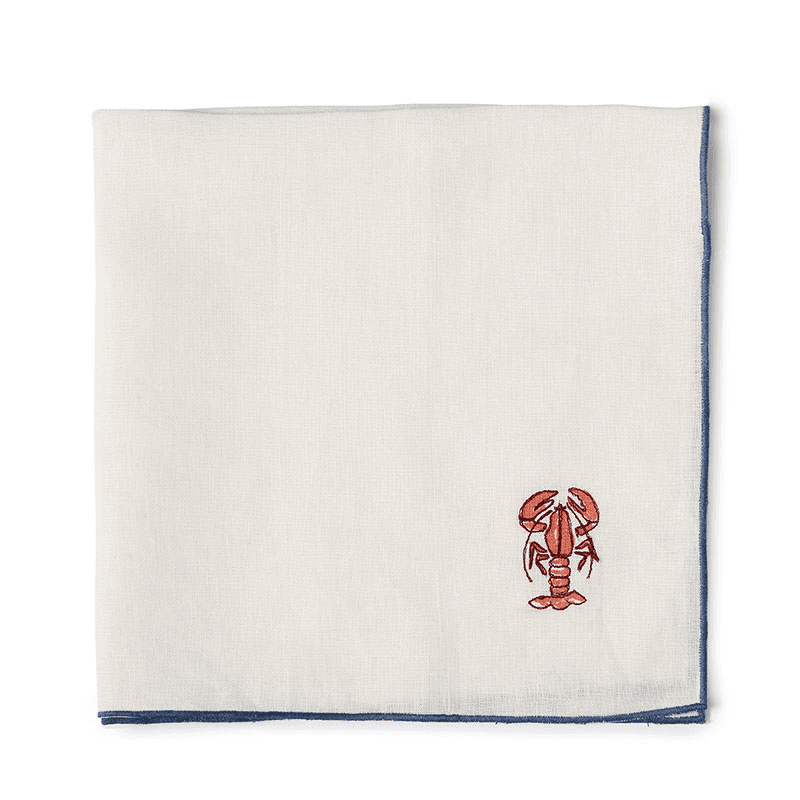 Verdura Embroidered Lobster Linen Napkin, White