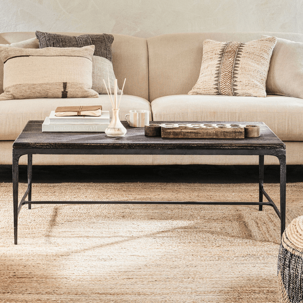Sita Reclaimed Wood & Iron Coffee Table, Chocolate Brown
