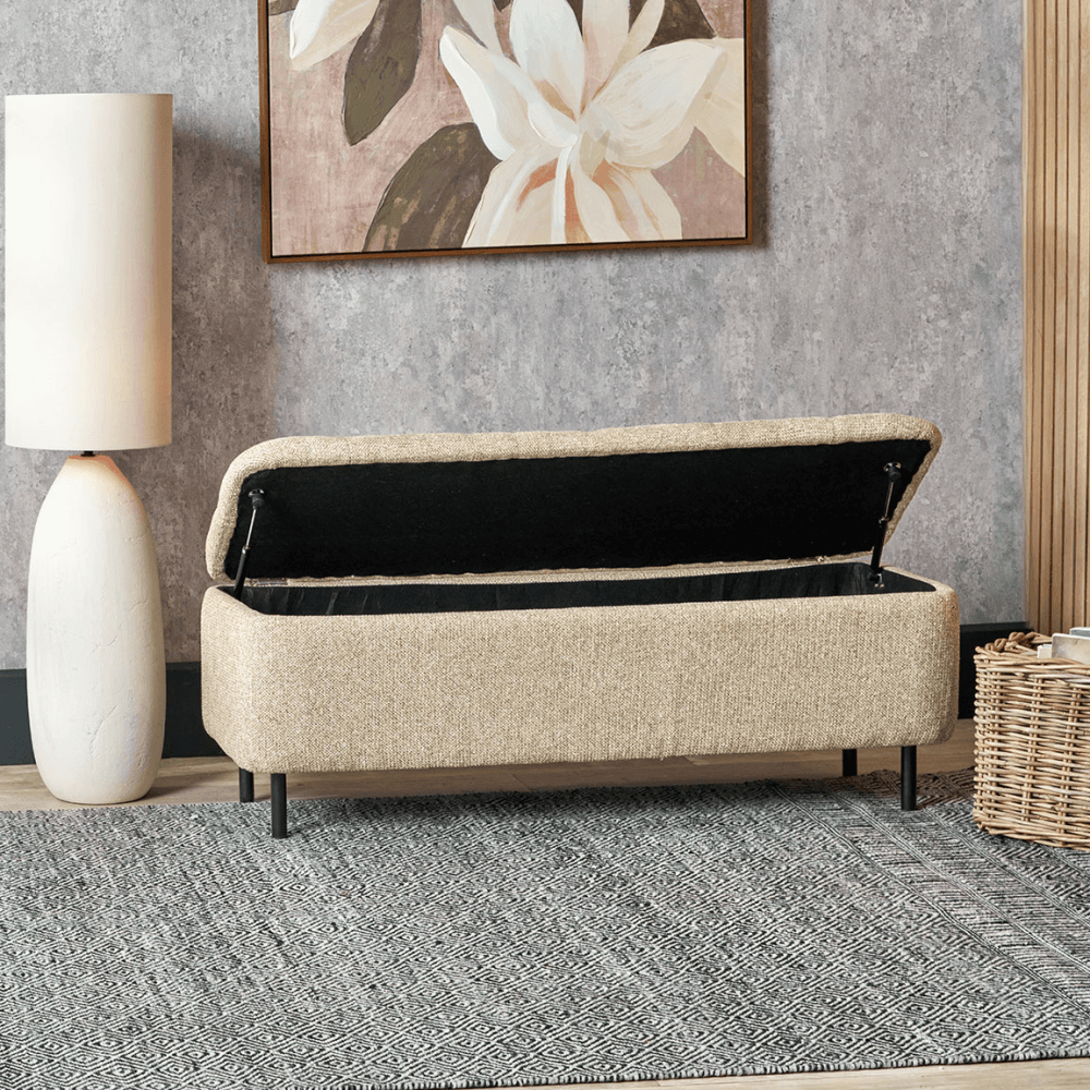 Else Textured Buttoned Storage Ottoman, Mocha Marl Chenille