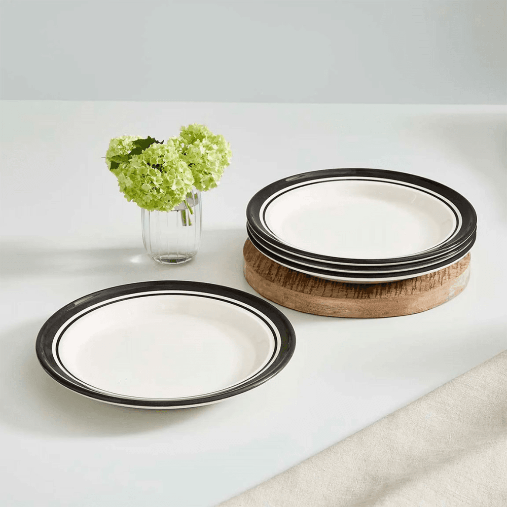 Potters Stripe Set of 4 Dinner Plates, Black