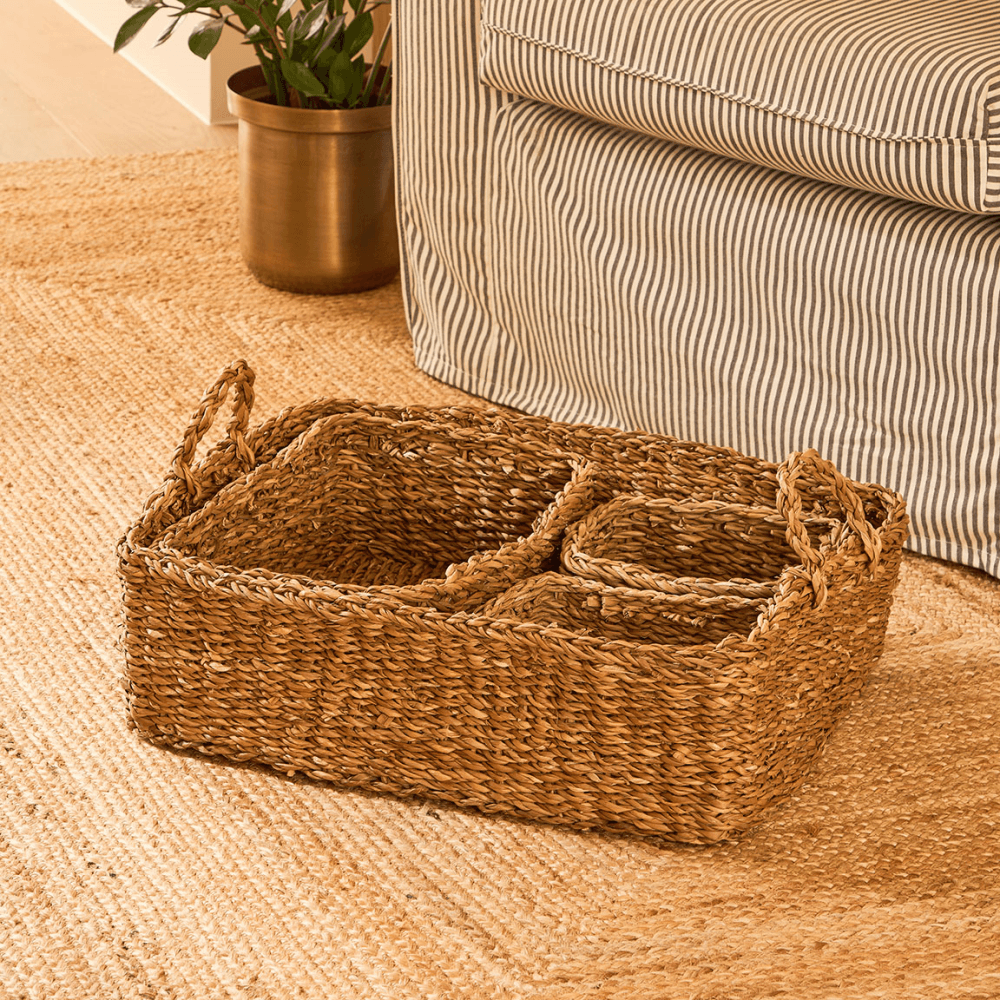 Woven Seagrass Multisize Trays, Natural