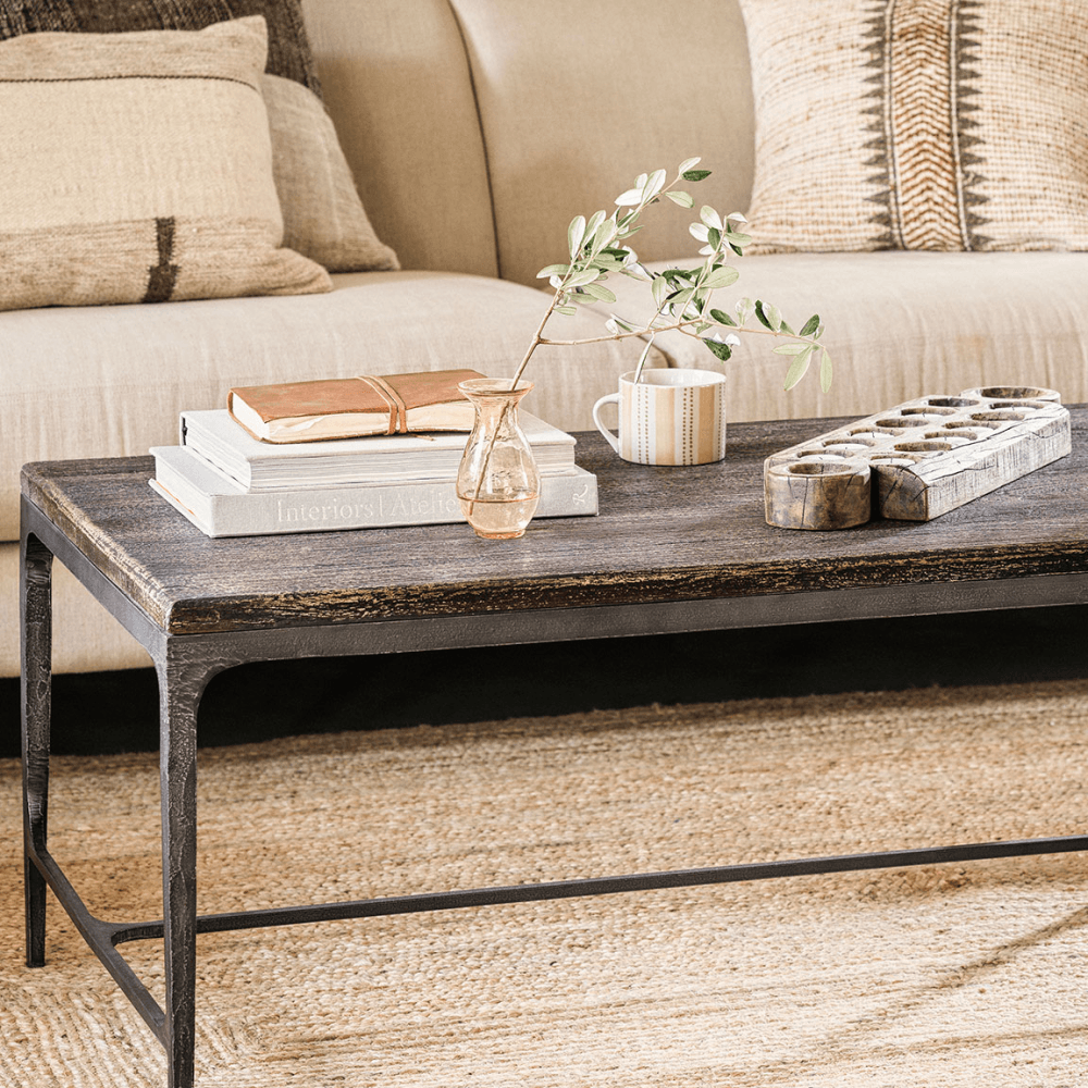 Sita Reclaimed Wood & Iron Coffee Table, Chocolate Brown