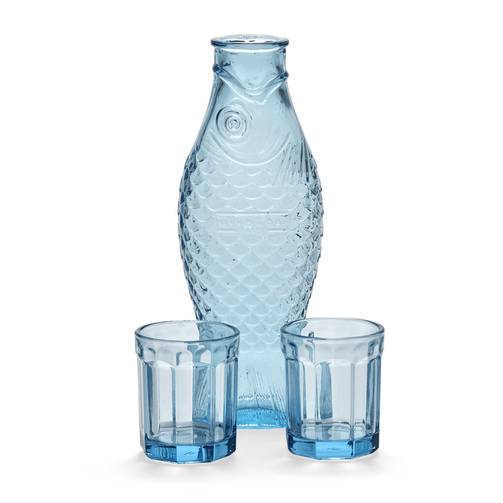 Fish & Fish by Paola Navone Carafe & Set of 2 Glasses, Blue