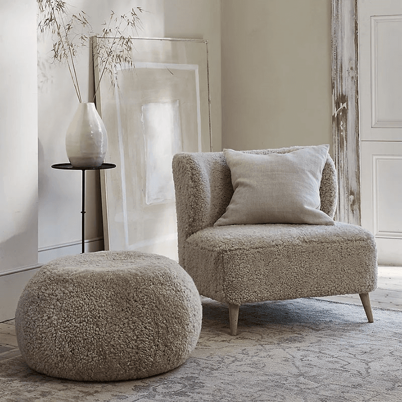 Sheepskin Cosy Pouffe, Oatmeal
