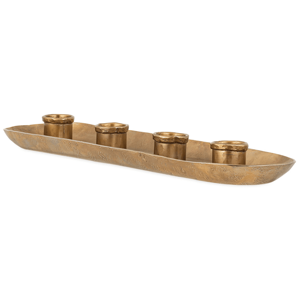 Amita Long Candle Holder, Antique Brass