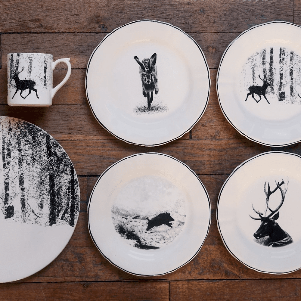 Chambord Stag Forest Dessert Plate, White/Black