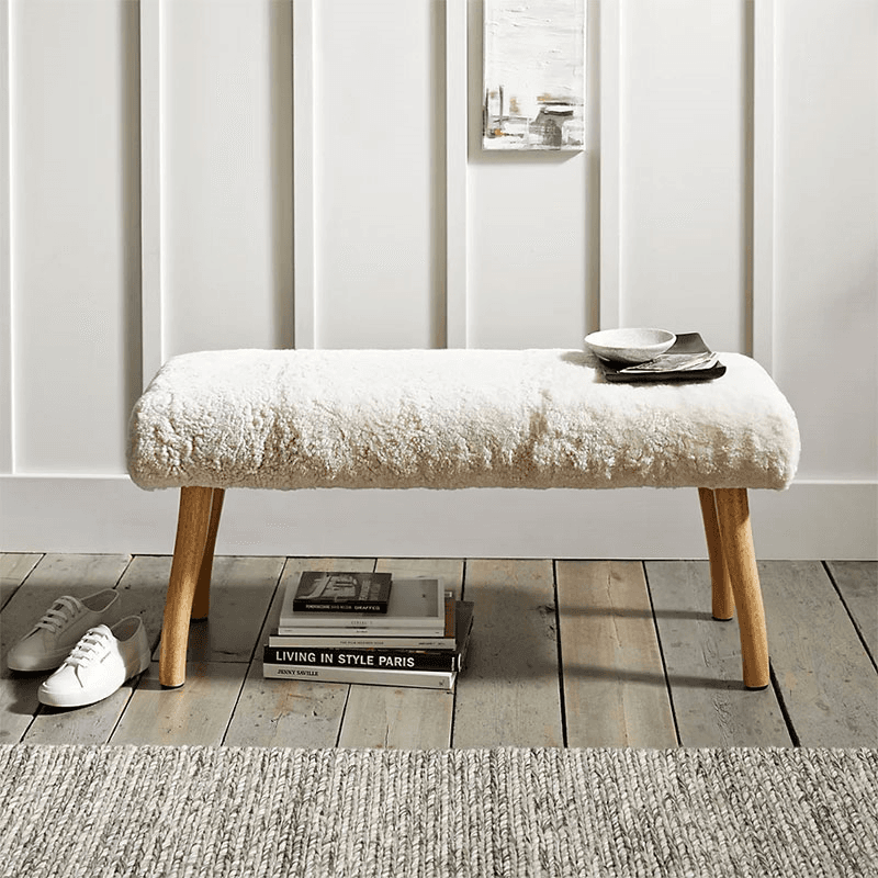 Curly Sheepskin Shearling Bench, Oatmeal