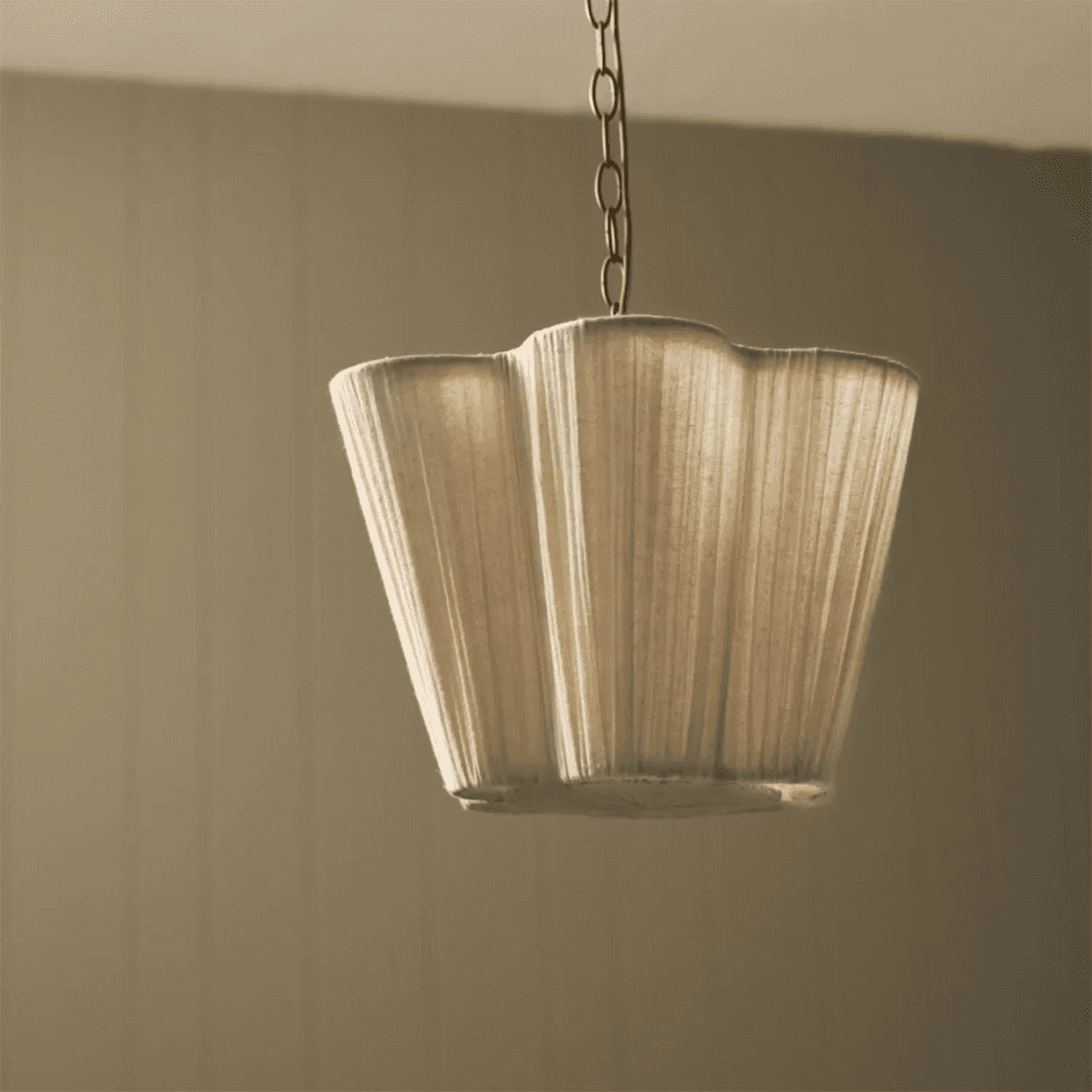 Cecile Gathered Linen Pendant, Natural