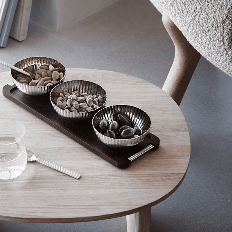 Bernadotte Set of 3 Bowls with Wooden Stand, Stainless Steel