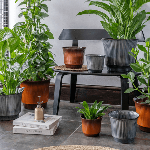 Image showing the Jasper Set of 4 Metal Ribbed Tapered Planter product.