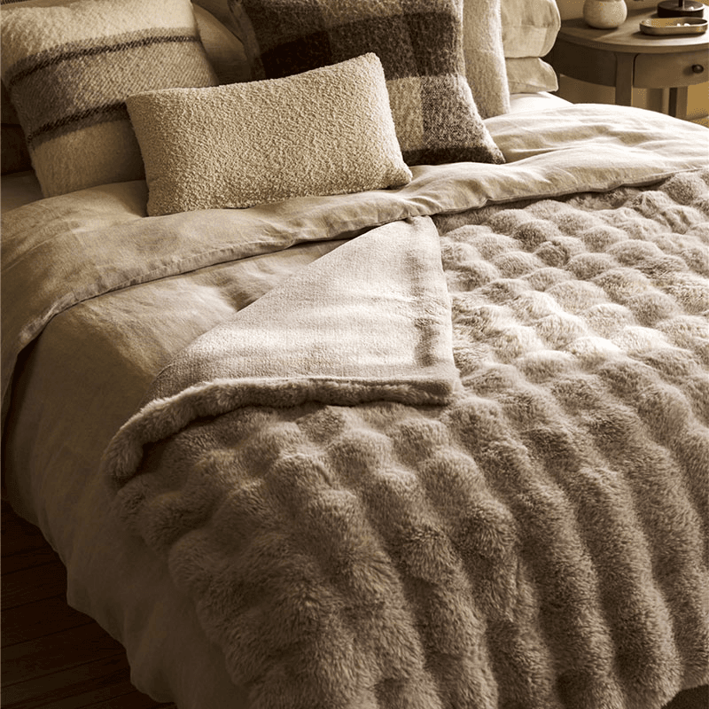 Downington Faux Fur Throw, Truffle