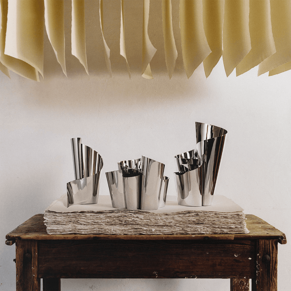 Fold Tall Mirror Vase, Silver