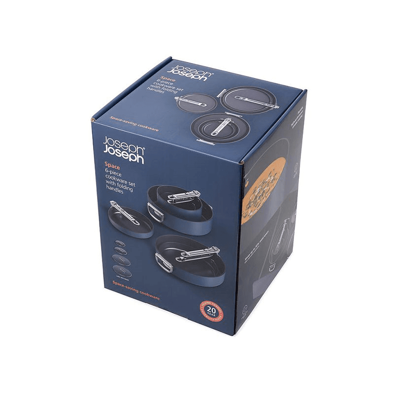 Space Folding Handle Ceramic Non-Stick Cookware Set, Midnight Blue
