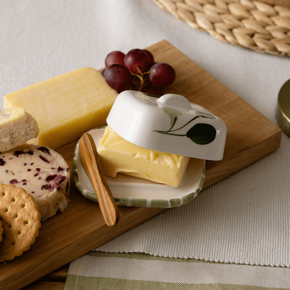 Flora Mini Butter Dish & Knife Set, Green