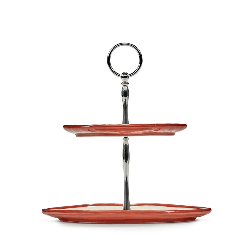 Les Objets Mouleversants by Wouters&Hend Lips Two Tier Cake Stand, Red & White