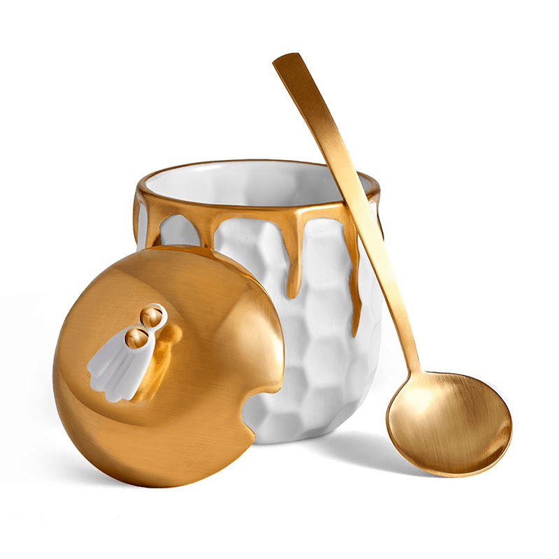 Beehive Honeypot, White & Gold