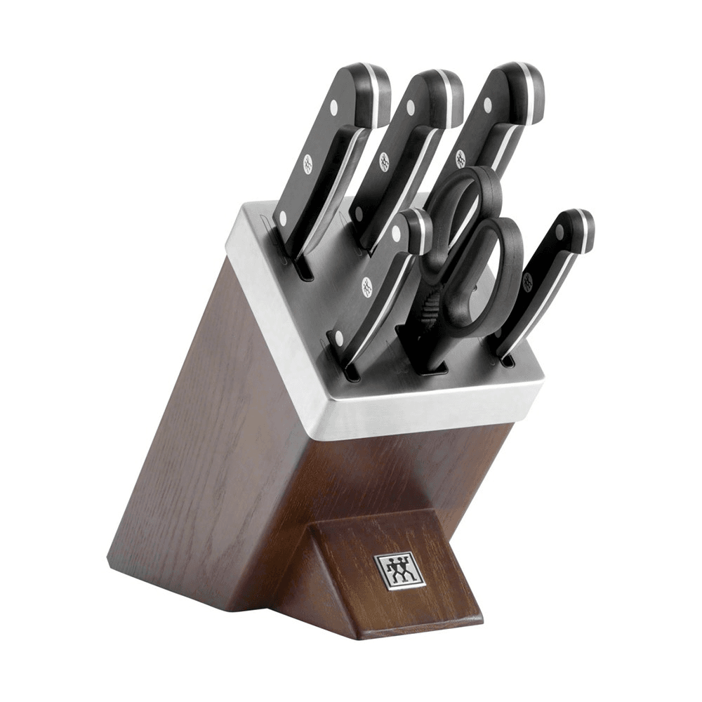 Gourmet 7 Piece Self-Sharpening Knife Block Set, Ash Wood