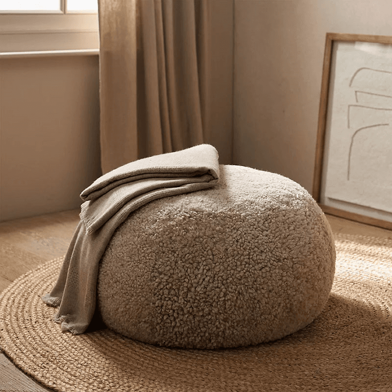 Sheepskin Cosy Pouffe, Oatmeal