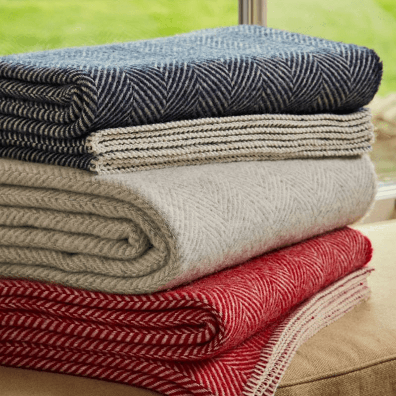 Fishbone Pure New Wool Throw, Silver Grey