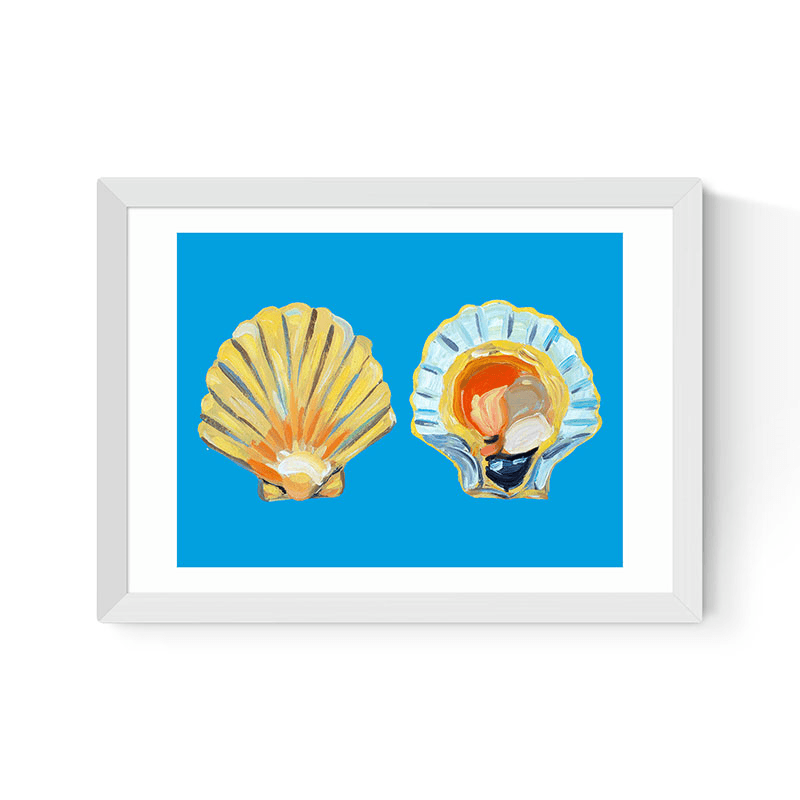 Alice Straker Scallops On Blue Framed Print, Blue