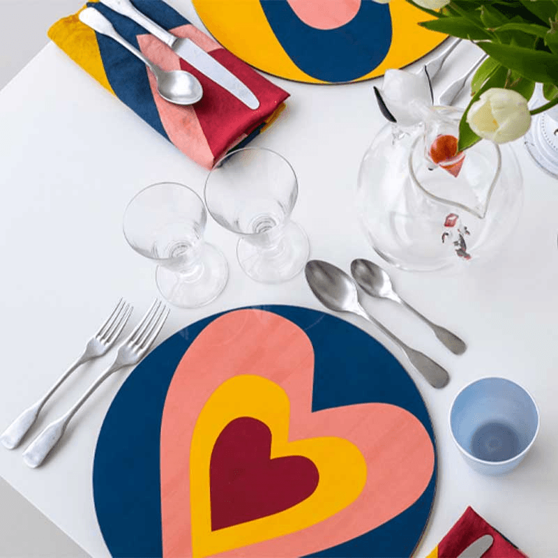 Heart Set of 6 Round Assorted Placemats, Multi