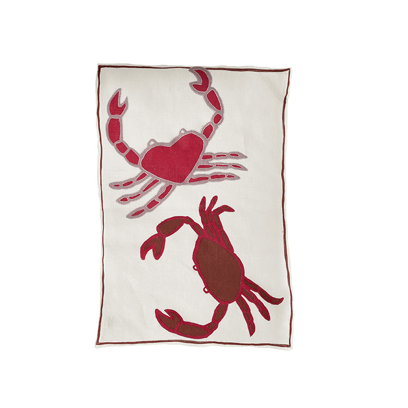 Crab Tea Towel, Red/Pink