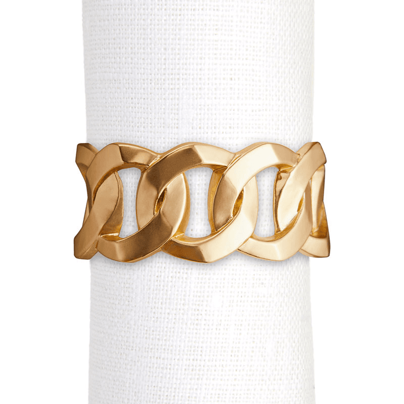 Cuban Link Set of 4 Napkin Rings, Gold