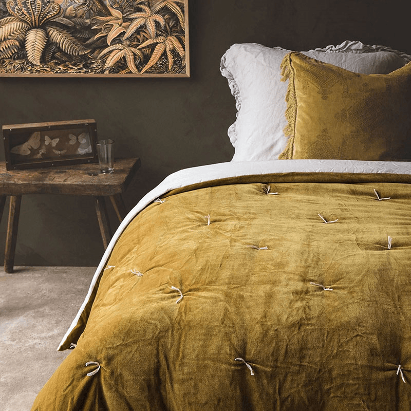 Pebble Velvet Quilt, Mustard