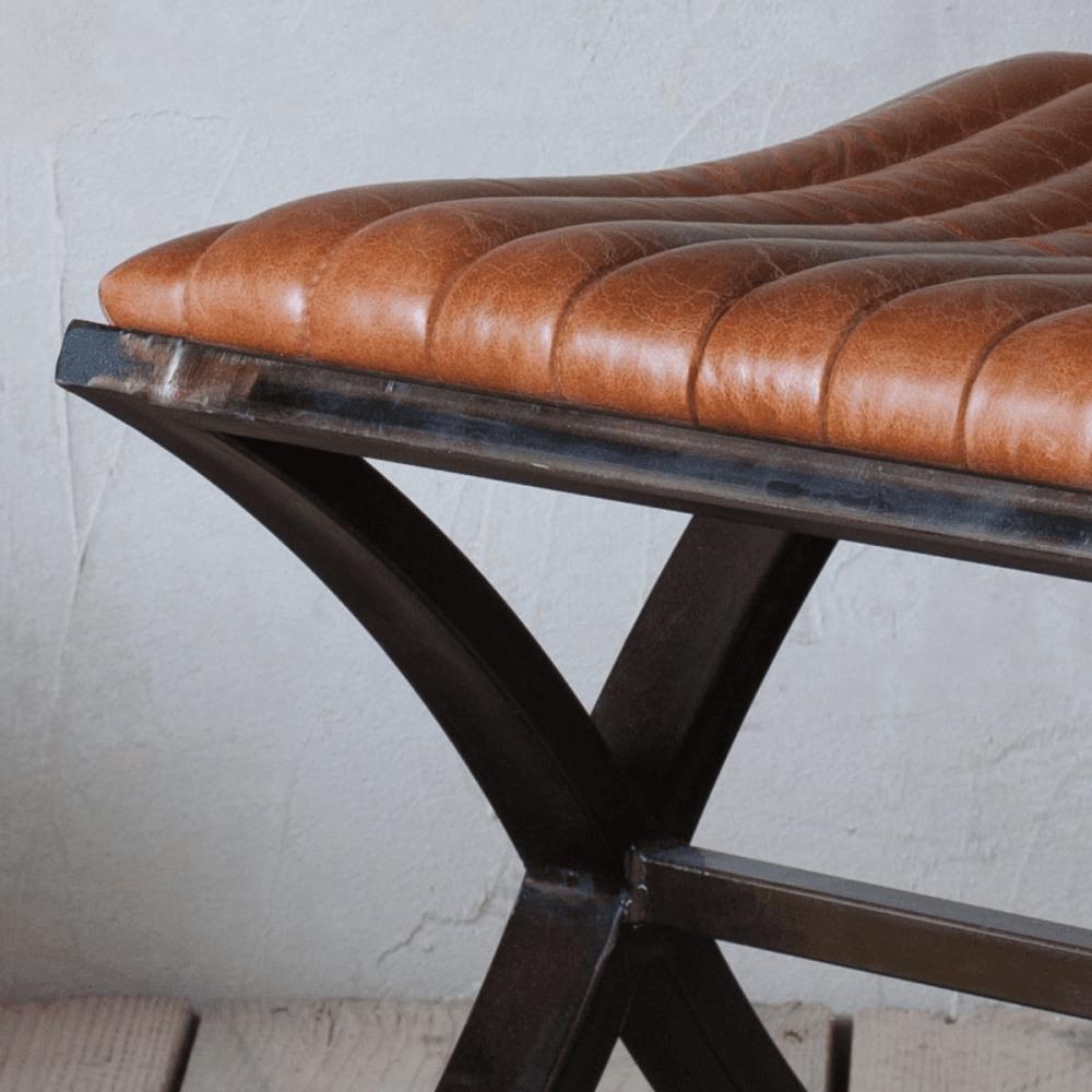 Narwana Ribbed Leather Footstool, Tan