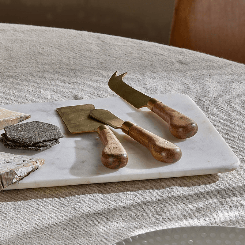 Maram Set of 3 Cheese Knives, Natural & Gold