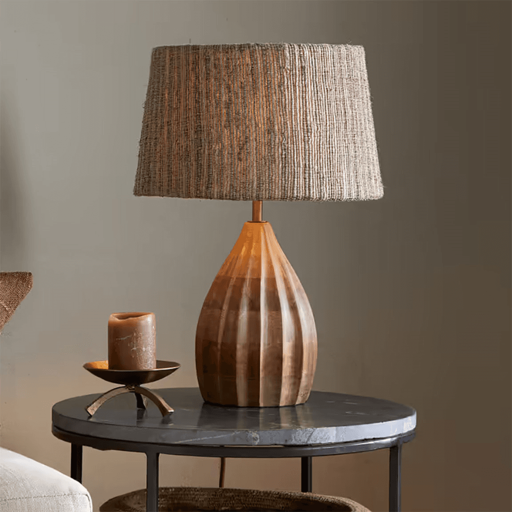 Awa Mango Wood Bedside Table Lamp, Natural