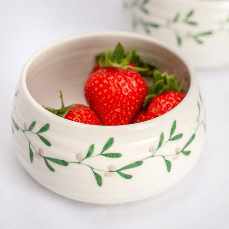 Mistletoe Set of 4 Small Serving Dish, White/Green