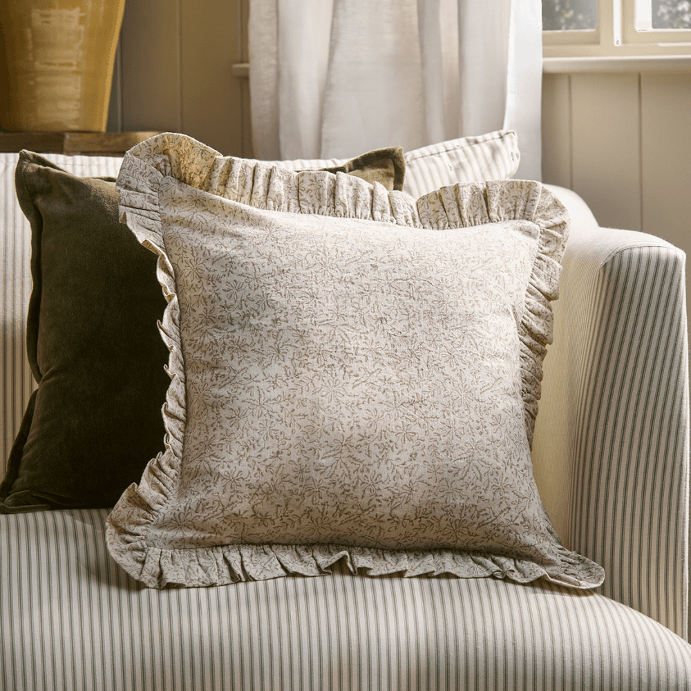 Indira Hand Block Printed Cushion Cover, Neutral