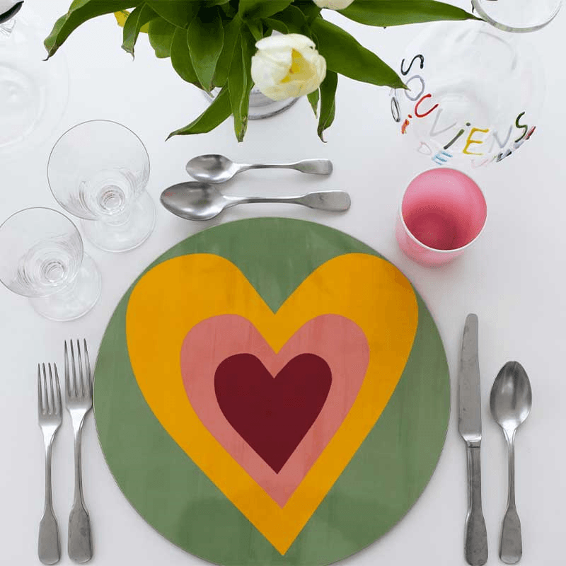 Heart Set of 6 Round Assorted Placemats, Multi