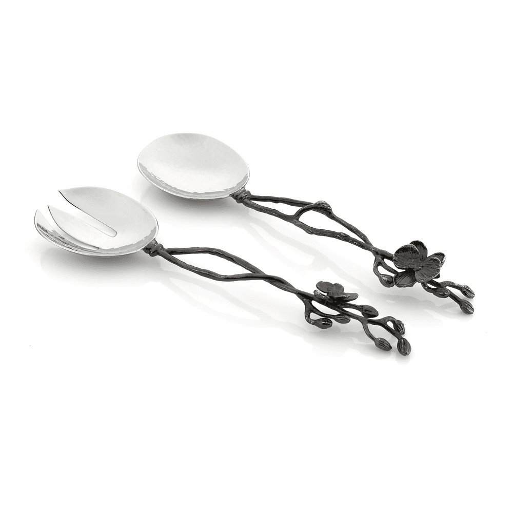 Black Orchid Serving Set, Silver and Black