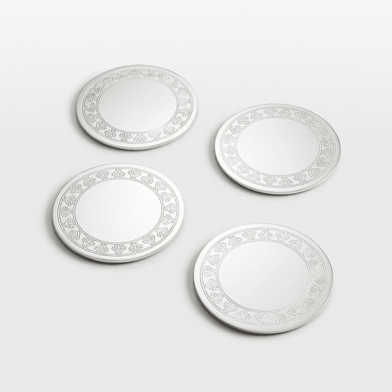 Rochester Set of 4 Engraved Silver Coasters, Silver