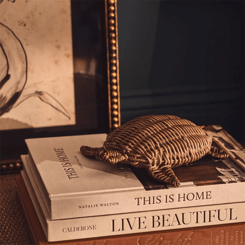 Rattan Decorative Turtle, Vintage Grey