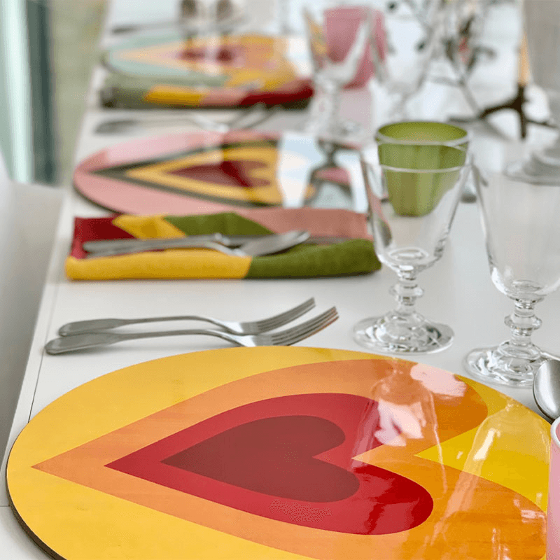 Heart Set of 6 Round Assorted Placemats, Multi