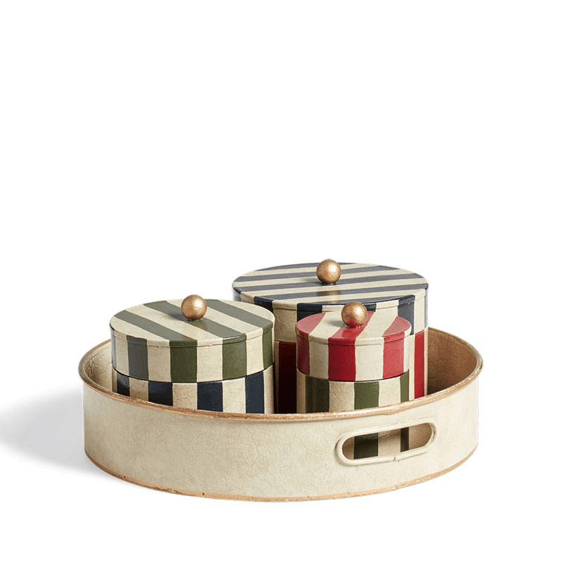 Joshuah Set of 3 Lidded Pots and Tray, Multi