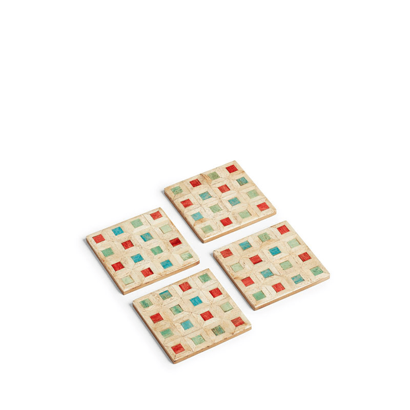 Rangoli Set of Four Tile Coasters with Box, Multi