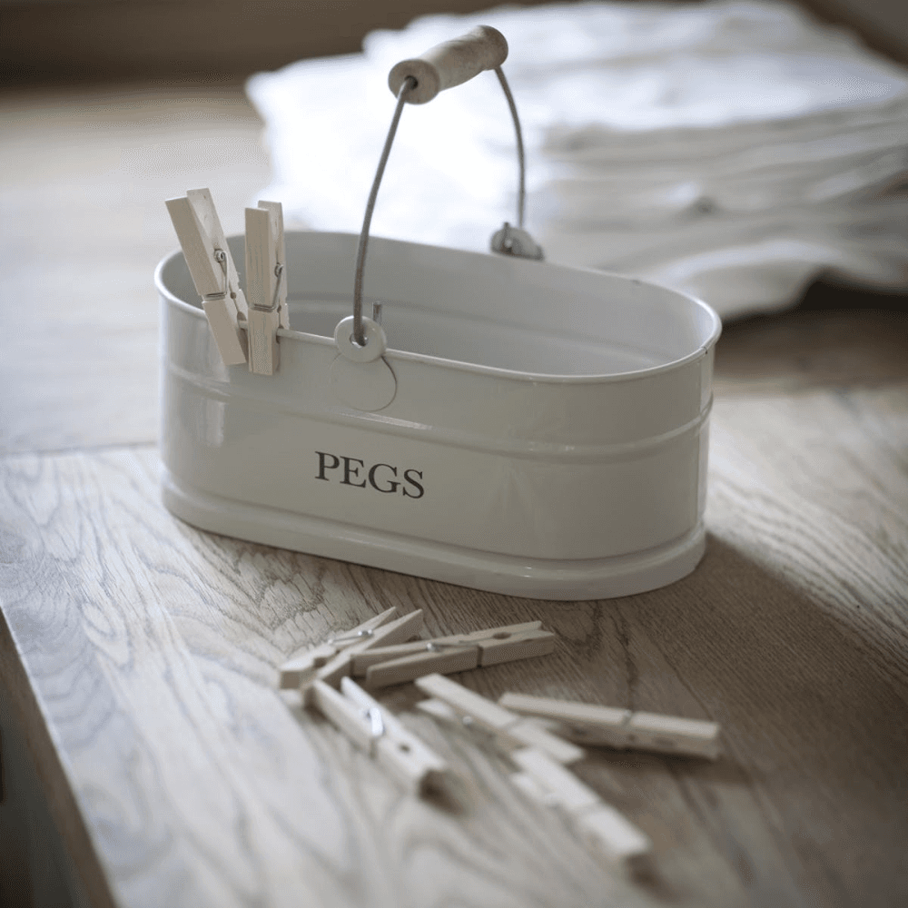 Peg basket, Chalk Coloured Powder Coated Steel With Wood Grip